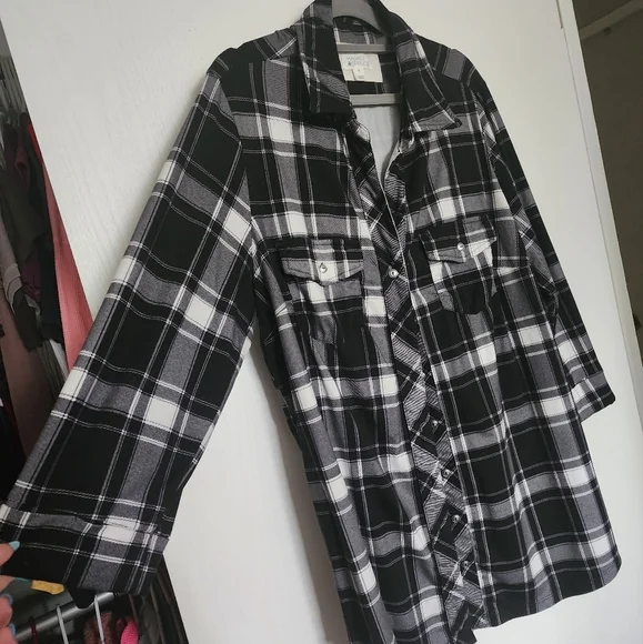 Plaid Button Down Flannel Knit Shirt 2X - Picture 3 of 5
